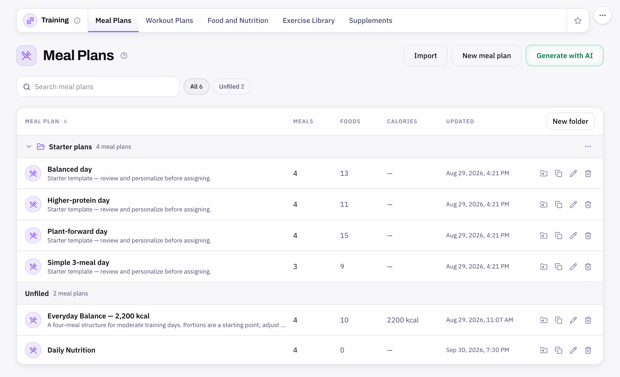 Starter plans inside FitTrainr, ready to review and personalize